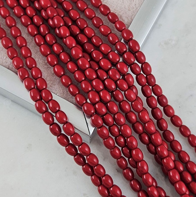 Нить 19 см Жемчуг Майорка ок. 4х5 мм бусины рис, красный (10174-4) купить с доставкой по России | Интернет-магазин Viva Beads