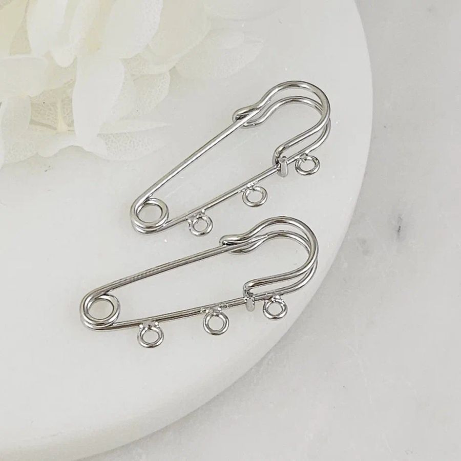 Булавка основа для броши 30 мм, 3 петли, родиевое покрытие (9599-Р) купить с доставкой по России | Интернет-магазин Viva Beads