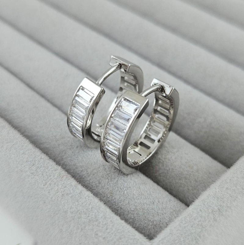 УЦЕНКА Швензы конго, бублики с фианитами 20х5 мм, родиевое покрытие (10086-Р-УЦ)