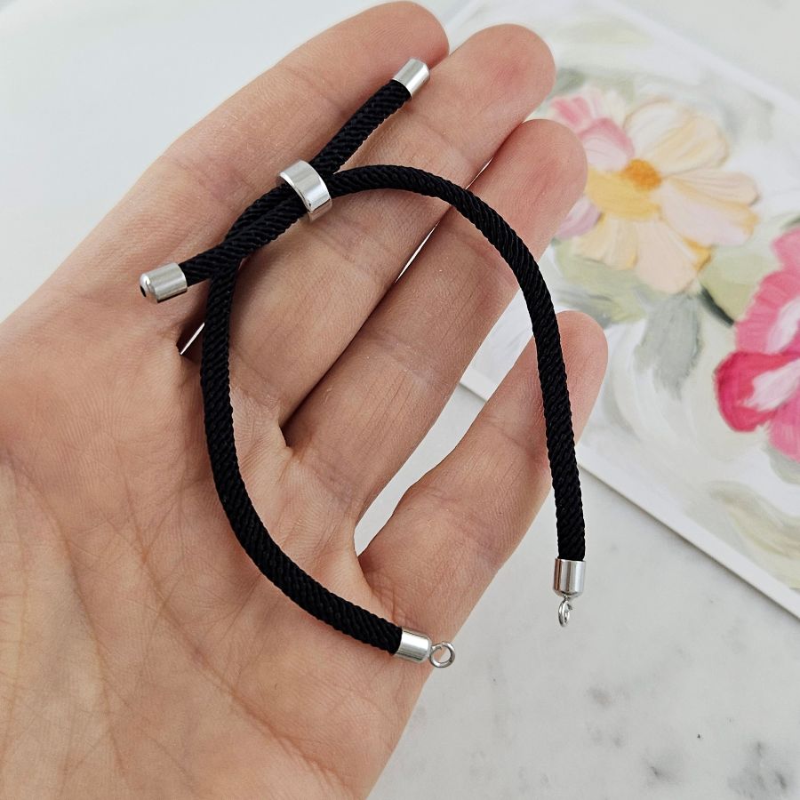 Основа для браслета на нейлоновом шнуре, цвет черный, родиевое покр. (8609-ЧР) купить с доставкой по России | Интернет-магазин Viva Beads