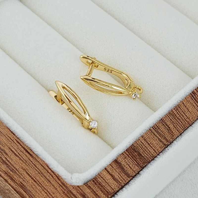 Швензы с английским замком 16.4х3.1 мм с фианитом, позолота 14К (8157-З) швензы для серег купить с доставкой по России | Интернет-магазин Viva Beads