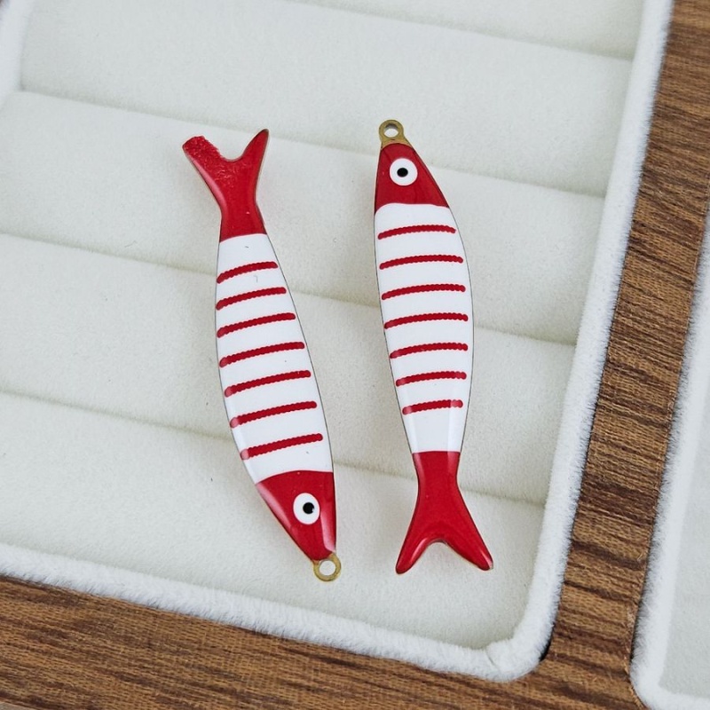 УЦЕНКА Подвеска Рыба 39.5х7.7х3.3 мм с эмалью, сталь в позолоте 18К (10208-КРАС-УЦ)