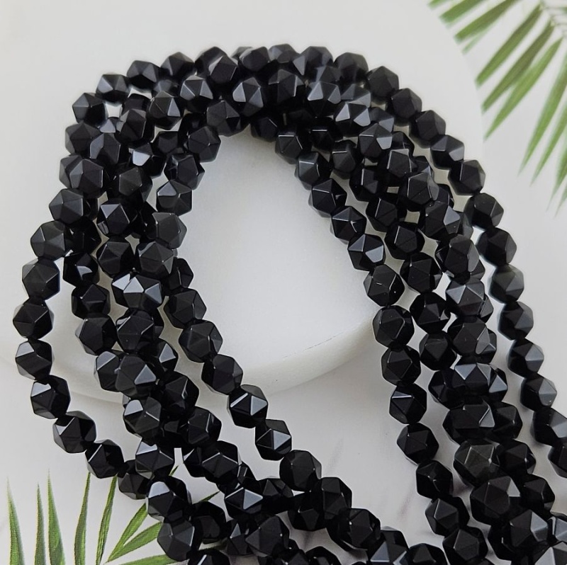 10 шт. Обсидиан 6 мм, бусины с крупными гранями, многогранник (8482-6) купить в Воронеже | Заказать в интернет-магазине Viva Beads
