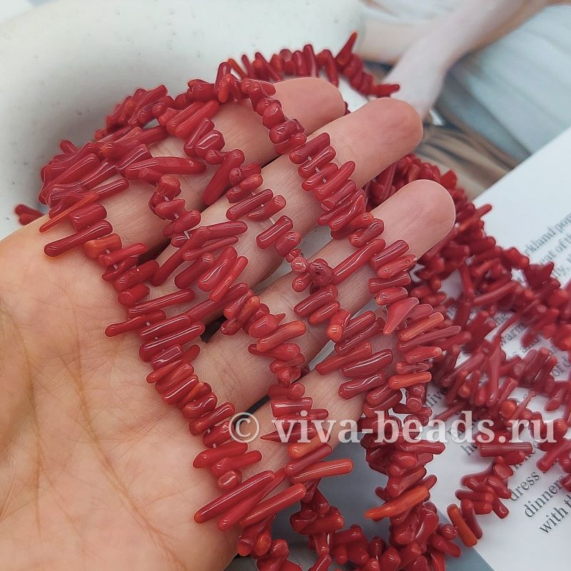 Нить 19 см Коралл игольчатый (палочки) 6-17 мм КРАСНЫЙ (2887-К) купить в Воронеже | Заказать в интернет-магазине Viva Beads

