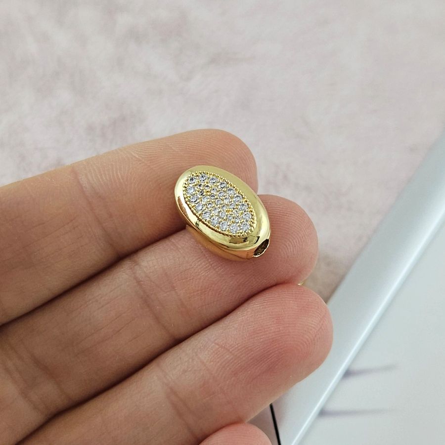 Бусина овальная с фианитами 15х9.8х7.8 мм позолота 14К (10091-З) купить с доставкой по России | Интернет-магазин Viva Beads