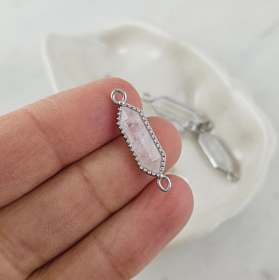 Коннектор с горным хрусталем 24x6.5x4.2 мм, родиевое покрытие (9830-Р) купить с доставкой по России | Интернет-магазин Viva Beads