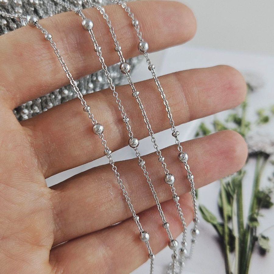 50 см Цепь тонкая с шариками 3 мм и 2 мм, родиевое покрытие (9754-Р) купить с доставкой по России | Интернет-магазин Viva Beads