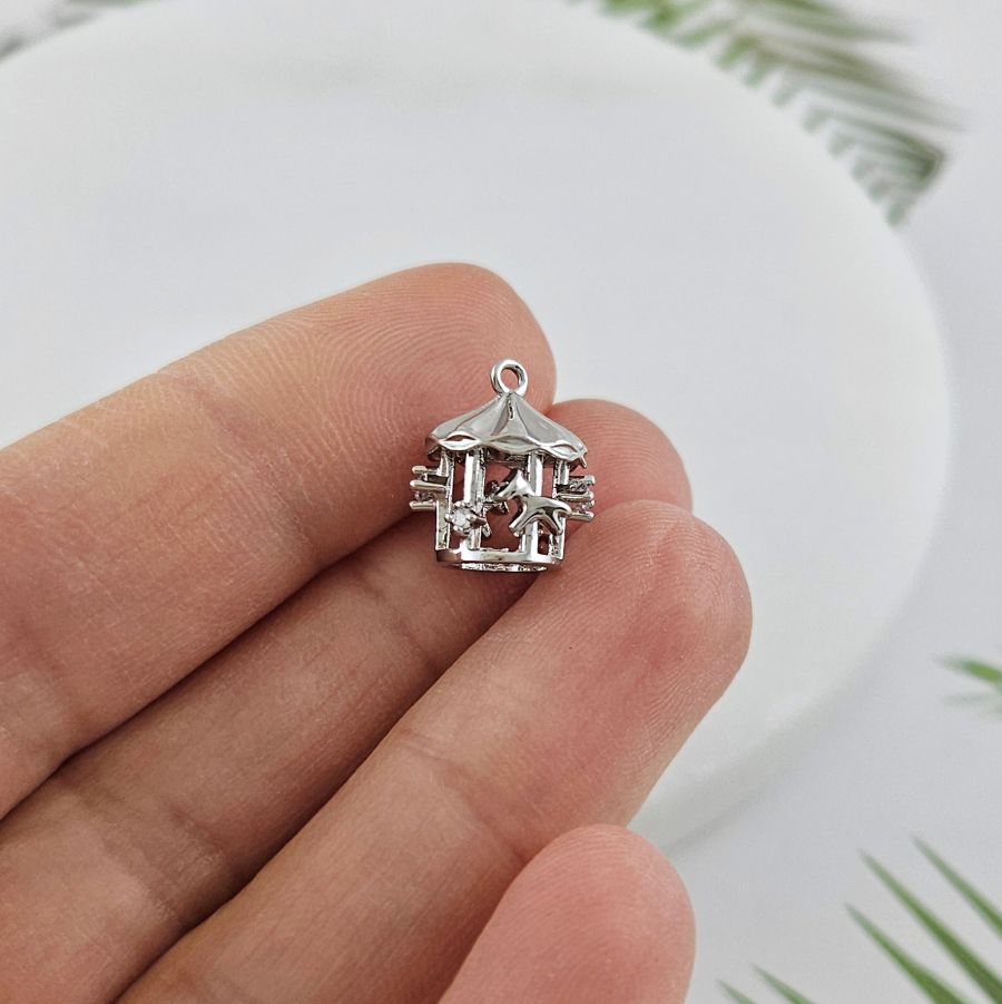 Подвеска Карусель 12.6x10 мм с фианитами, родиевое покрытие (10011-Р)