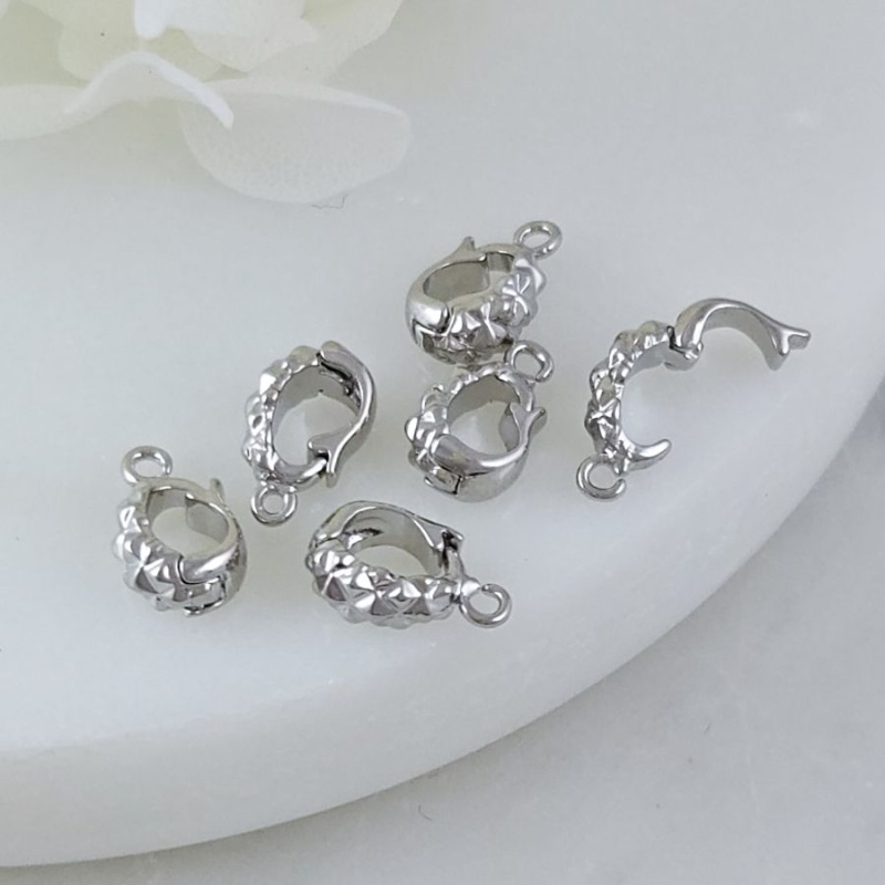 УЦЕНКА Бейл разъемный с текстурой 10х3.7x6 мм, внутренний размер 4.7х3.2 мм, родиевое покрытие (10214-Р-УЦ) - фурнитура для бижутерии