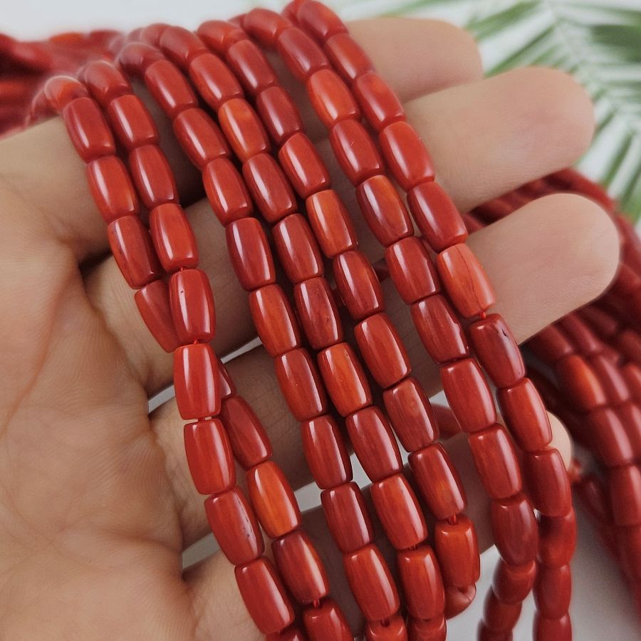 Нить 19 см Коралл бамбуковый тонированный ок. 7-8х4.7-4.9 мм, бочонок, коралловый (9929) купить в Воронеже | Заказать в интернет-магазине Viva Beads
