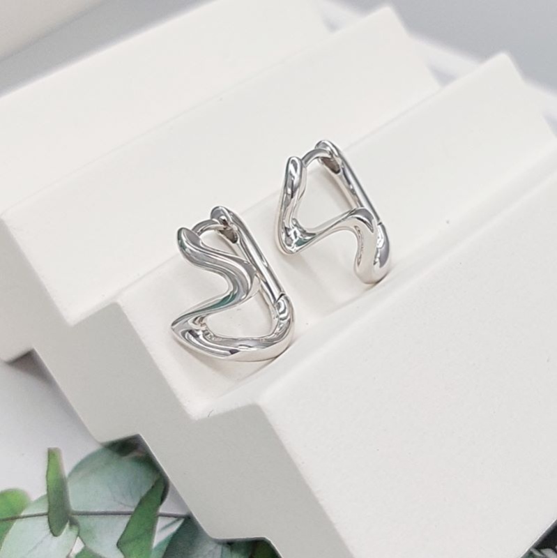 УЦЕНКА Швензы конго кольца, бублики Волна 16х12 мм родиевое покр. (7688-Р-УЦ)