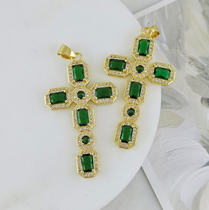 Подвеска Крест с фианитами 45.7х26.2 мм позолота 14К, изумрудный (9507-ИЗЗ) купить с доставкой по России | Интернет-магазин Viva Beads