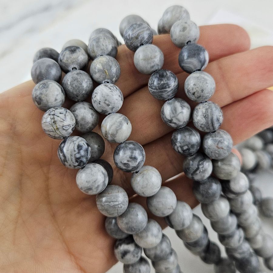 Нить 19 см "Серая яшма" / доломит / бусина гладкий шар 10 мм (9071-10)  для бижутерии купить с доставкой по России | Интернет‑магазин Viva Beads
