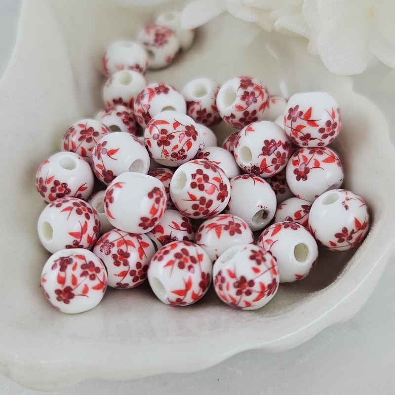 10 шт. Бусина с цветами 8 мм красный, керамика (9945-8) купить с доставкой по России | Интернет-магазин Viva Beads
