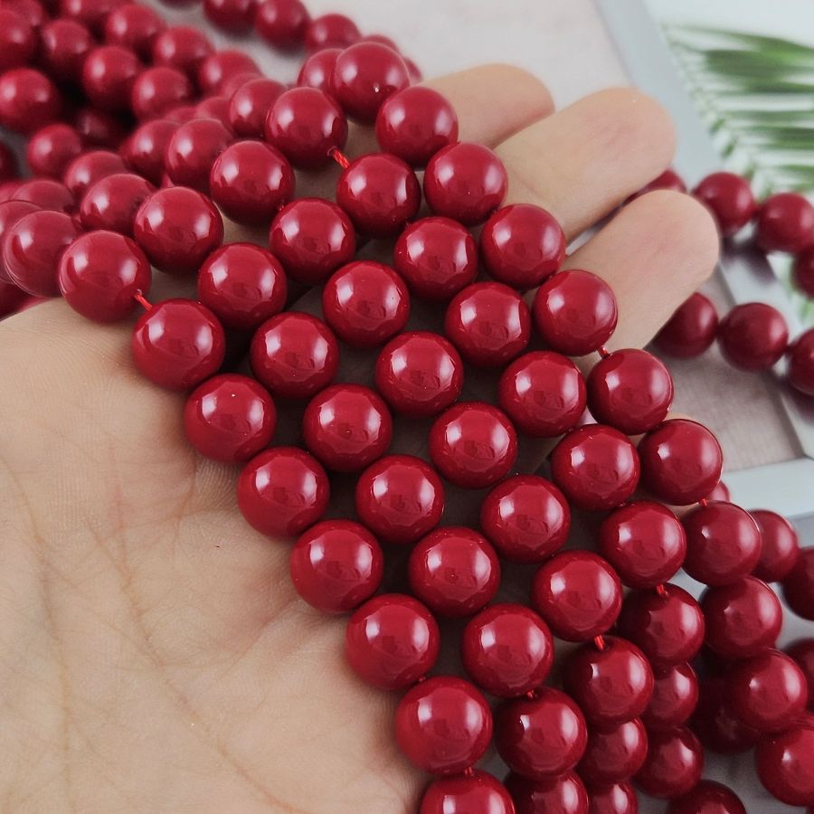 Нить 19 см Жемчуг майорка 10 мм, бусина гладкий шар, красный (2922-10) купить в Воронеже | Заказать в интернет-магазине Viva Beads
