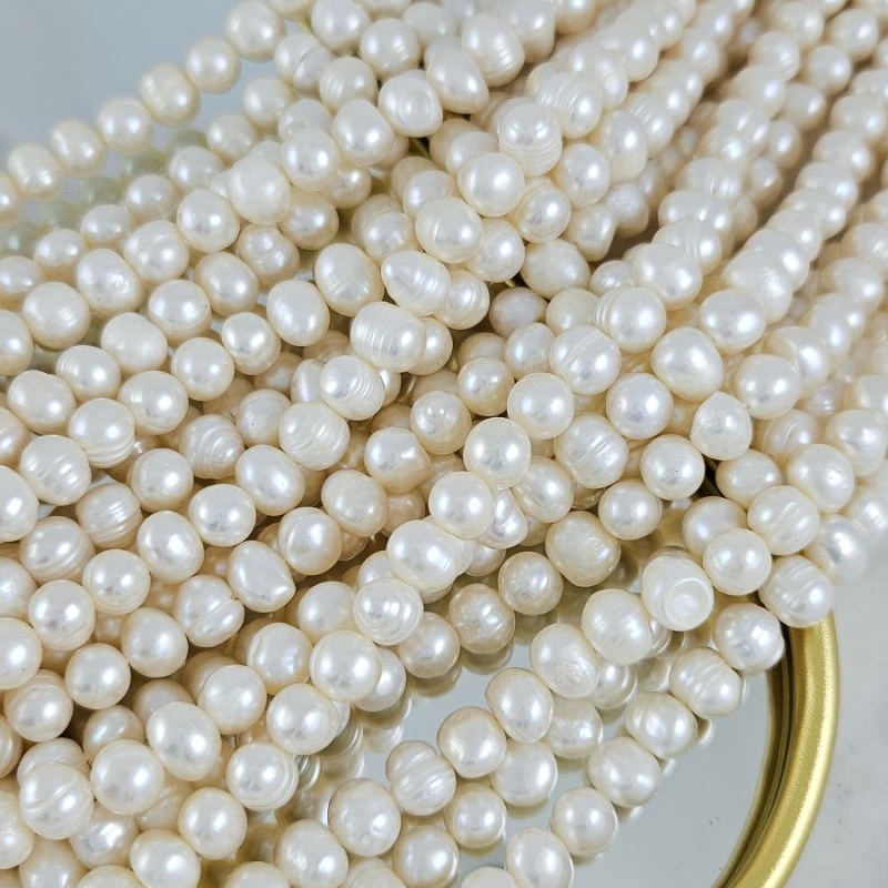 Жемчуг натуральный речной 6.5-8 мм А+, форма картофель, белый (8809) купить с доставкой по России | Интернет-магазин Viva Beads