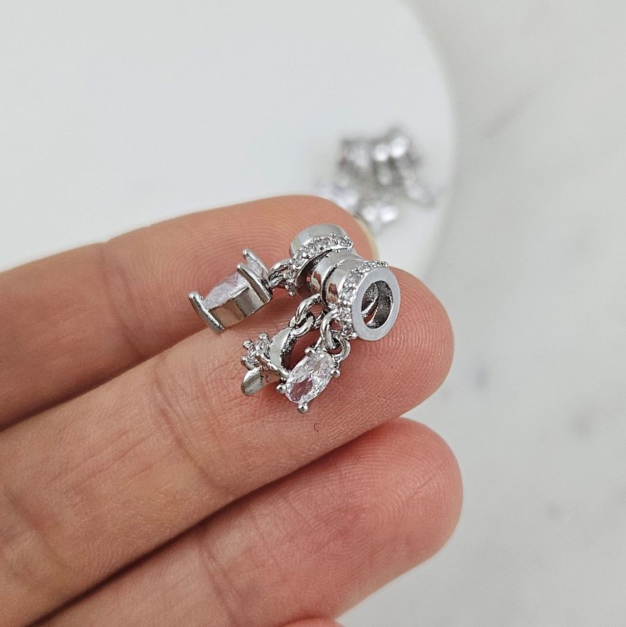 Сет подвесок на бейле 15.5х12 мм с фианитами, родиевое покрытие (10191-Р) купить с доставкой по России | Интернет-магазин Viva Beads