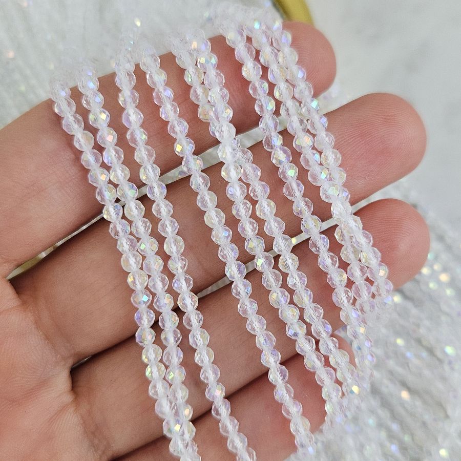 Нить 36 см Бусины стеклянные ок. 3 мм, граненый шар, прозрачный АВ (8466-3-ПРОЗАВ) купить с доставкой по России | Интернет-магазин Viva Beads