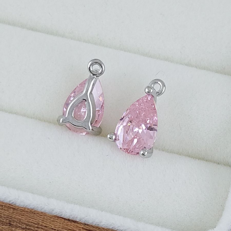 Подвеска Капля 11.6х6.5х4.2 мм с фианитом, розовый, родиевое покрытие (10224-РР) купить с доставкой по России | Интернет-магазин Viva Beads