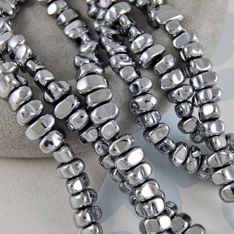 Нить 19 см Гематит, гематин фри форм 7-9x4-5x4.4-4.8 мм цвет платина (6791-П/КР-19)