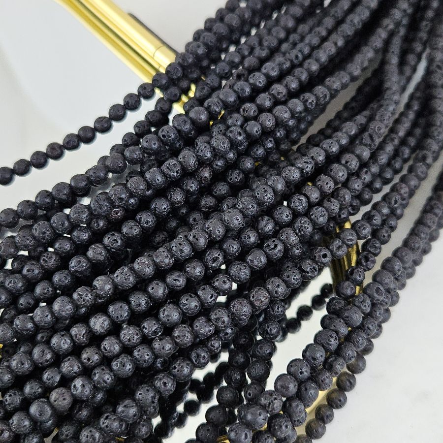 Нить 38 см Лава натуральная ок. 4.6 мм, бусины гладкий шар, черный (3523-4) для бижутерии купить с доставкой по России | Интернет‑магазин Viva Beads
