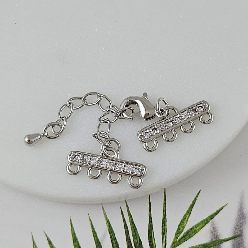 Комплект коннекторов на 4 нити с фианитами родиевое покрытие (4363-Р) купить с доставкой по России | Интернет-магазин Viva Beads