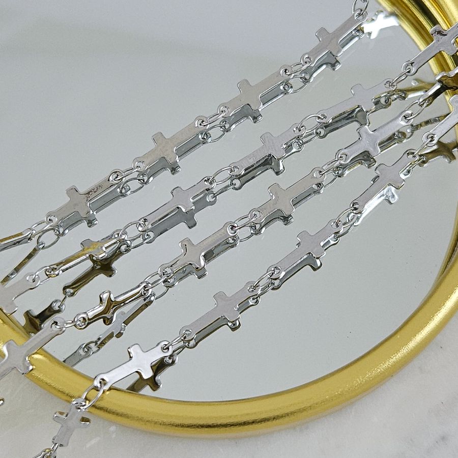 10 см Цепь с крестами 5 мм толщиной, родиевое покрытие (10289-Р) купить с доставкой по России | Интернет-магазин Viva Beads