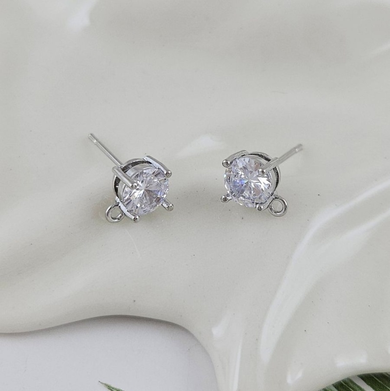 пара Швензы пуссеты с фианитом 9.7х7.5 мм родиевое покрытие (10008-7-Р) купить в #REGION_P# | Заказать в интернет-магазине Viva Beads
