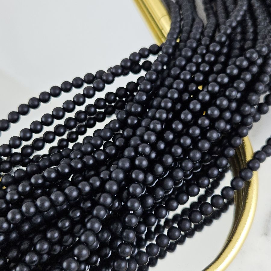 Нить 36 см Агат черный матовый ок. 4 мм, бусины гладкий шар (4040-4) для бижутерии купить с доставкой по России | Интернет‑магазин Viva Beads
