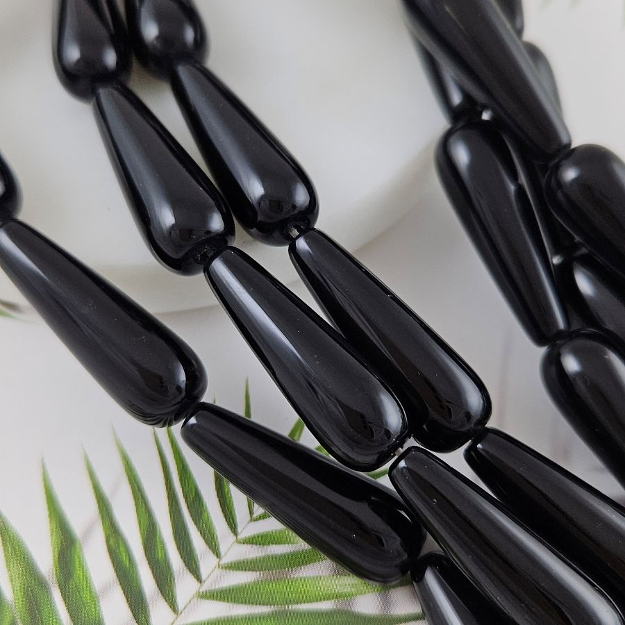 УЦЕНКА 1 шт. Агат черный ок. 30х10 мм, бусины гладка капля (9936-ЧА-УЦ)