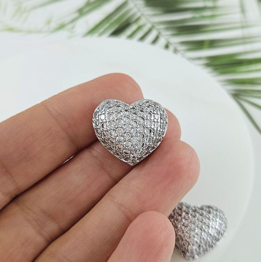 Бусина Сердце с фианитами 16х18.5х10 мм родиевое покрытие (8741-Р) купить с доставкой по России | Интернет-магазин Viva Beads