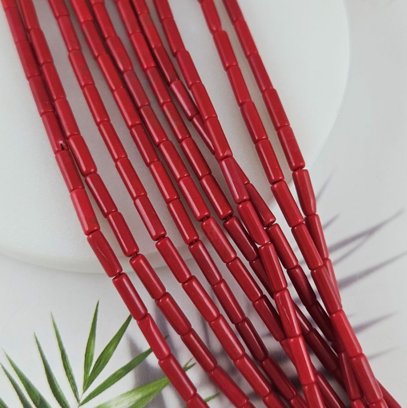 Нить 19 см Коралл тонированный ок. 9х3 мм бусины трубочки, красный (6338-К) для бижутерии купить с доставкой по России | Интернет‑магазин Viva Beads
