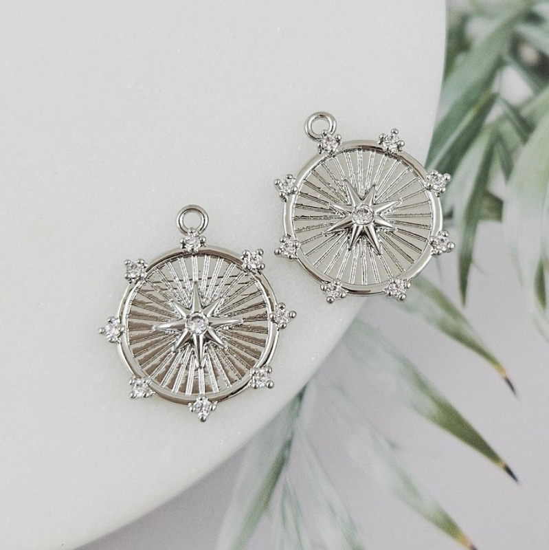 Подвеска круглая со Звездой 17.8х15.6 мм с фианитами, родиевое покрытие (9983-Р)