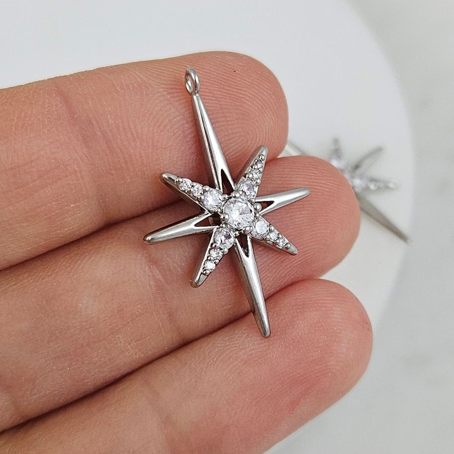 Подвеска Звезда 26.6x18 мм с фианитами, родиевое покрытие (10194-Р) купить с доставкой по России | Интернет-магазин Viva Beads