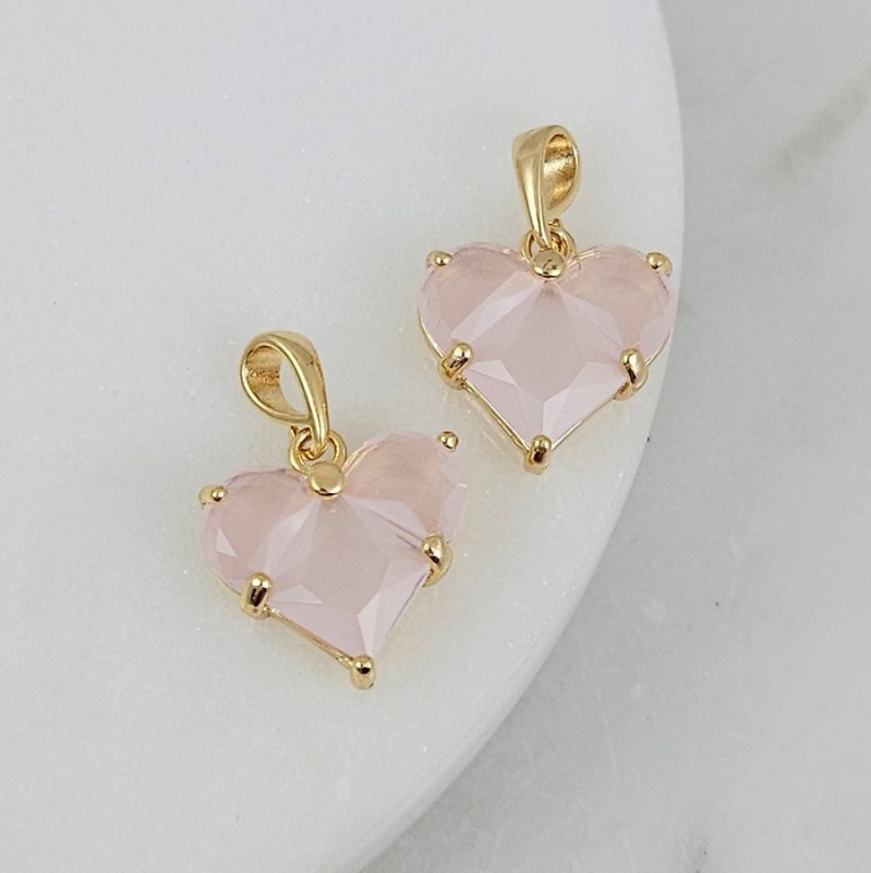 Подвеска Сердце с фианитами 14.5х14 мм опаловый розовый, позолота 14К (6647-ОПРЗ) купить с доставкой по России | Интернет-магазин Viva Beads