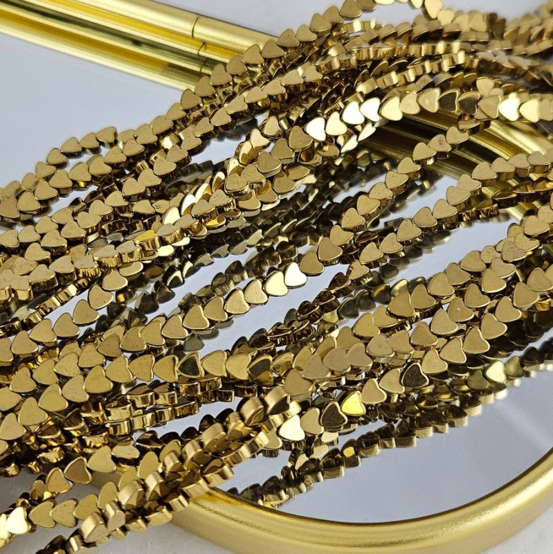 Нить 19 см Гематит, гематин 4x4x2.2 мм бусины Сердце, цвет античное золото (7895) для бижутерии купить с доставкой по России | Интернет‑магазин Viva Beads
