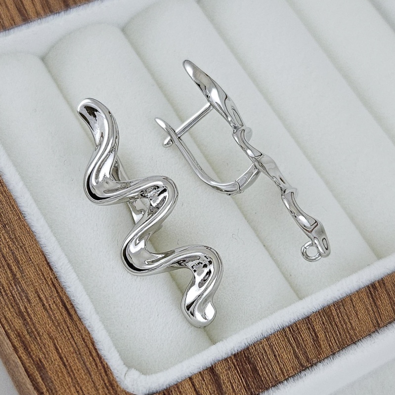 УЦЕНКА Швензы с английским замком Волна 35х11.2 мм длинные, родиевое покрытие (10242-Р-УЦ) - фурнитура для бижутерии