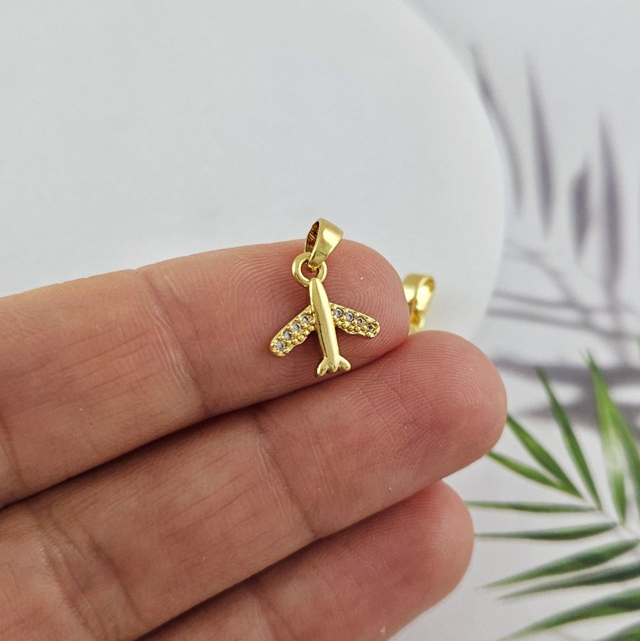 Подвеска Самолет с фианитами 11.6х10.9 мм позолота 14К (10040-З) купить с доставкой по России | Интернет-магазин Viva Beads