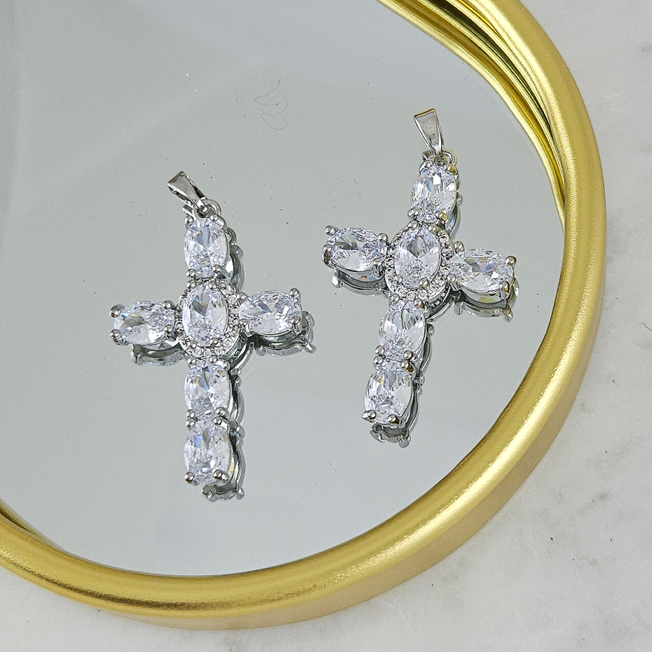 Подвеска Крест 33х22 мм с фианитами родиевое покрытие (6978-РБ) купить с доставкой по России | Интернет-магазин Viva Beads