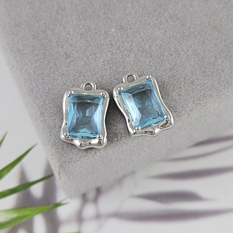 Подвеска с ювелирным стеклом 13.7х9 мм голубой, родиевое покрытие (8738-ГР) купить с доставкой по России | Интернет-магазин Viva Beads