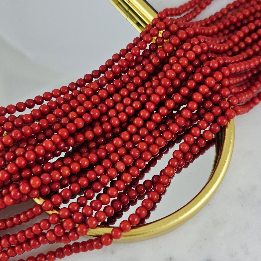 Нить 19 см Коралл натуральный ок. 4 мм, бусины гладкий шар, красный (8675-4) для бижутерии купить с доставкой по России | Интернет‑магазин Viva Beads
