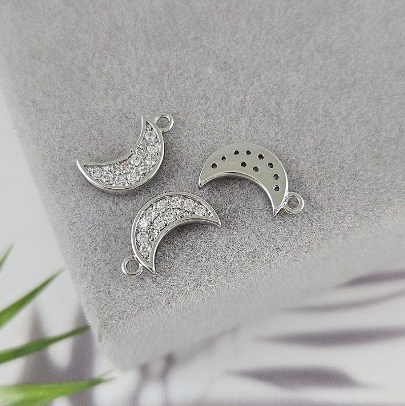 Подвеска Месяц 11.1x6.6 мм с фианитами, родиевое покрытие (9969-Р)