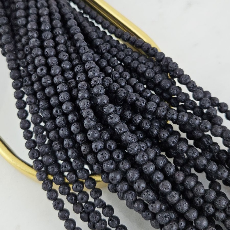 Нить 38 см Лава натуральная ок. 4.6 мм, бусины гладкий шар, черный (3523-4) для бижутерии купить с доставкой по России | Интернет‑магазин Viva Beads
