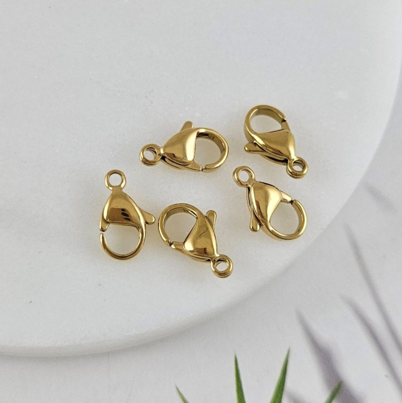 Замок лобстер 12 мм позолота 18К, сталь (7922-12-З) замок для украшений купить с доставкой по России | Интернет-магазин Viva Beads
