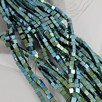 Нить 40 см Гематит, гематин 4 мм куб цвет зеленый (7977-ЗЕЛ) купить в Воронеже | Заказать в интернет-магазине Viva Beads
