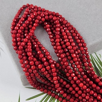 Нить 19 см Коралл натуральный тонированный ок. 4.2 мм, граненые бусины, красный (9519-4) для бижутерии купить с доставкой по России | Интернет‑магазин Viva Beads