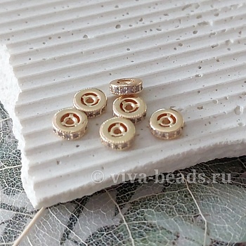 Бусина (разделитель) с фианитами 6x1.5 мм позолота 14к (6825-З) купить в Воронеже | Заказать в интернет-магазине Viva Beads
