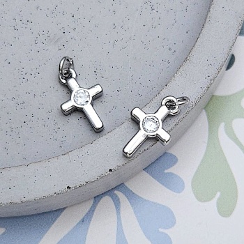 Подвеска Крест с фианитом 12.7x7.9 мм родиевое покр. (7215-Р)