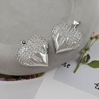 УЦЕНКА Подвеска Сердце с фианитами 25х23х6.4 мм родиевое покрытие (9825-Р-УЦ)