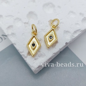 Подвеска Ромб 13x6.5x2 мм, фианиты, позолота (7289-З) купить с доставкой по России | Интернет-магазин Viva Beads